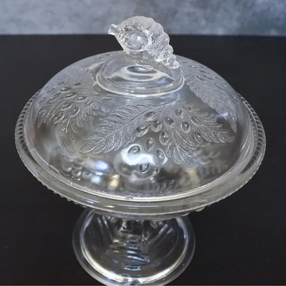 Antique 1870s McKee & Bros American Pressed Glass Barberry Covered Tall Compote